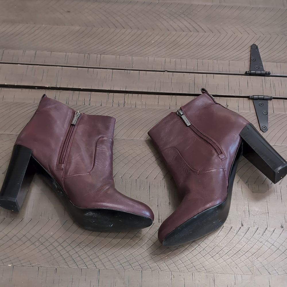 Nine West Burgundy Leather Heeled Ankle Boots Sz 10.5